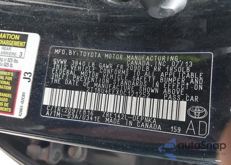2013 Toyota Corolla Le from USA, damaged, VIN 2T1BU4EEXDC121252
